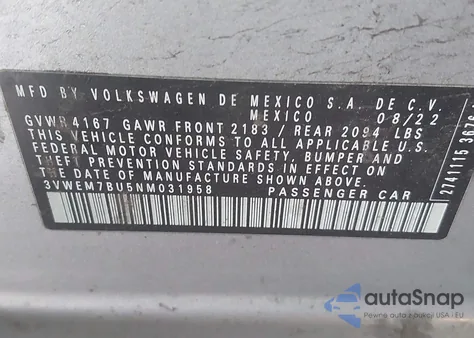 2022 Volkswagen Jetta 1.5T Se from USA, damaged, VIN 3VWEM7BU5NM031958